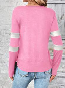 SHEIN LUNE Women Casual Color Block Drawstring Side T-Shirt, Autumn Graphic Tees Women Tops