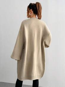 Flirla Cárdigan casual suelto de manga larga con hombros caídos y bolsillos de unicolor para mujer, otoño e invierno