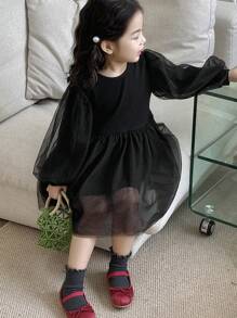 DAZY Đầm thường ngày cổ tròn cho bé gái, mùa thu - màu đen - Xem 5