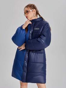 SHEIN Teen Girls Patchwork Casual Loose Fit Long Padded Padded Coat With Adjustable Waist Belt - Multicolor - View 6