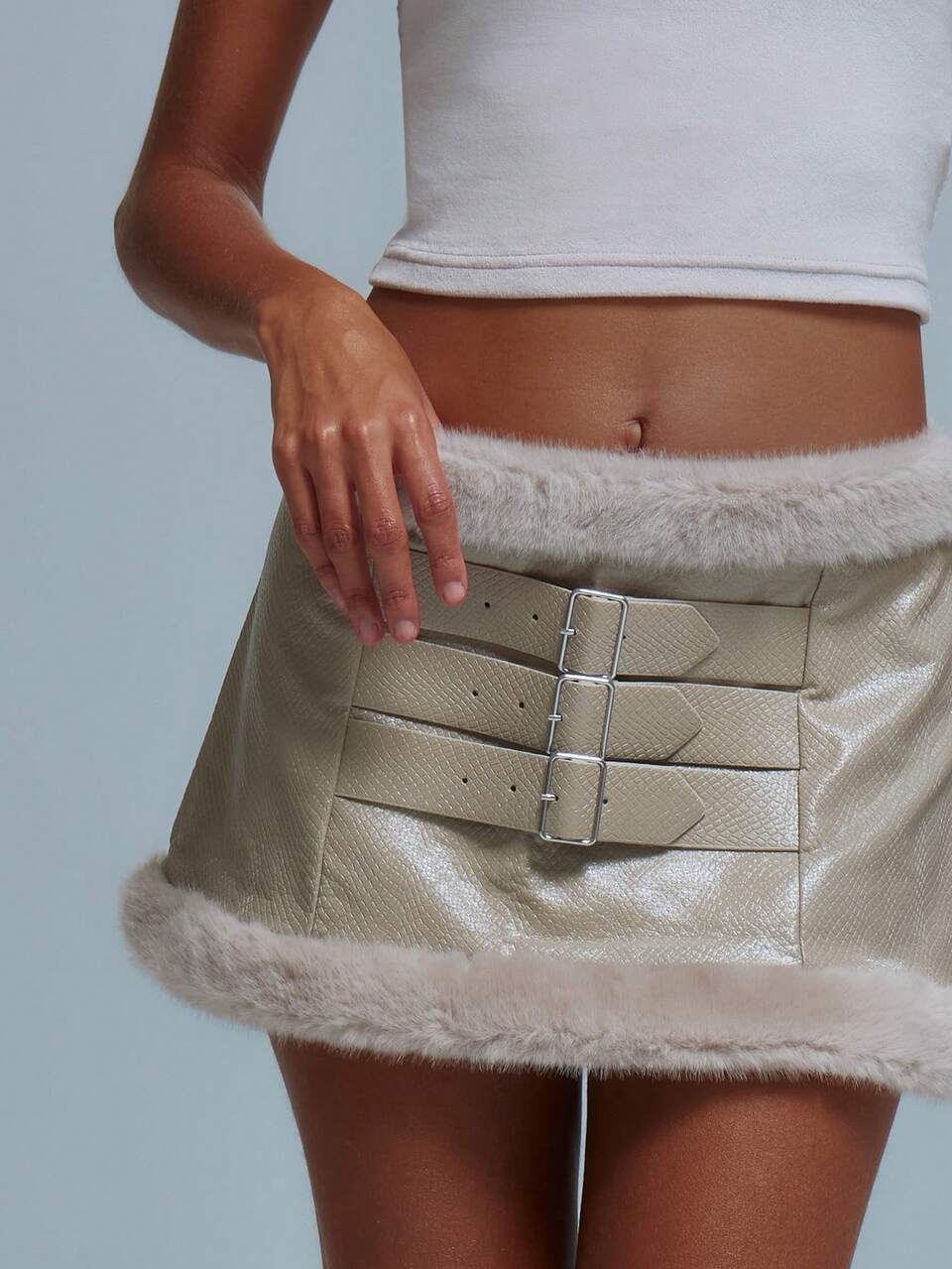 Contrast Fluffy Trim Skirt Y2k 90's Summer Ibiza Holiday Club Chic Elegant