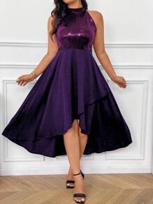 Celure Robe maxi d'été pour femmes grande taille élégante avec paillettes, patchwork et ourlet enveloppant