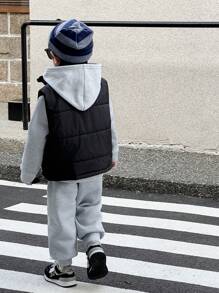 SHEIN Leap Crew 小男孩 3 件套冬季服装 - 包括柔软羊毛连帽衫、运动裤和派克大衣背心 - 彩色 - 查看 2