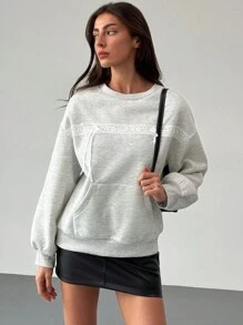 Aloruh Adorable Crew Neck Thermal Lined Bow Accent Pocket Women Sweatshirt - Light Grey - View 6