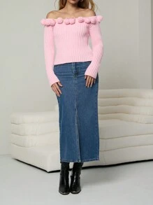 Chiquease 女士露肩印花针织套头毛衣，秋冬款 - 粉色 - 查看 4