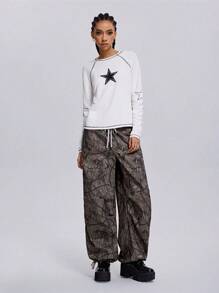 SHEIN EZwear Women Fall/Winter Streetwear Western Forest Camo Drawstring Brown Pants - Brown - View 5