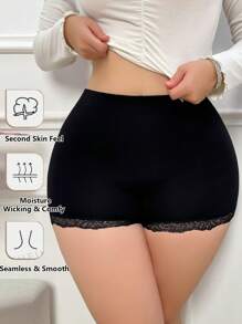 大码无缝蕾丝拼布内衣 - 黑色 - 查看 1