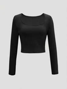 Chiquease Women's Solid Color Crew Neck Long Sleeve Fleece T-Shirt, Autumn/Winter Fall Cloth For Women - Multicolor - View 4