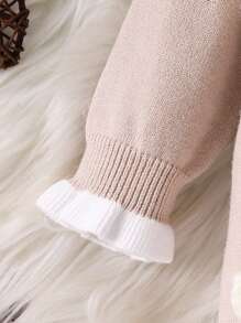 Baby Girl Girl Floral Applique Contrast Ruffle Button Front Long Sleeve Romper - Apricot - View 3