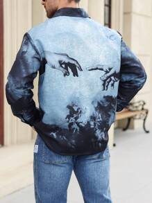 Manfinity LEGND Camisa casual de manga larga con botones y estampado manual para hombres de talla grande, otoño
