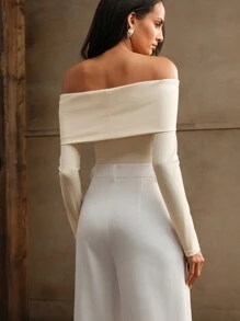 Anewsta Body sexy premium con hombros abiertos y anudado - Beis - Ver 5