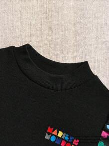 Marilyn Monroe X SHEIN Robe près du corps à manches bouffantes col montant avec imprimé cœur coloré vintage, noir - Noir - Voir 5