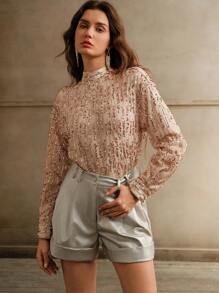 Anewsta 优雅复古通勤别致串珠女式衬衫