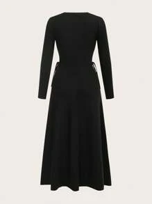 Modelyn Vestito a maglia con laccio laterale di colore unito casual per l autunno/inverno - nero - Visualizzare 2