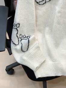 SHEIN Casual Loose Comfortable Versatile Warm Cute Fingerprint Pattern Crewneck Sweater For Teen Boys, Suitable For Autumn, Winter, Home And Outings - White - View 6