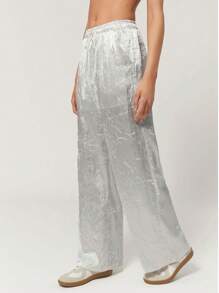 SHEIN EZwear 女士白色皱褶纹理宽松休闲裤 - 白色 - 查看 5