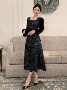 DAZY Vestido de fiesta brillante de longitud media para mujer para otoño e invierno