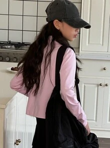 DAZY Tween Girl Plain Stand Collar Zip-Up Long Sleeve Jacket,Back To School Clothes - Pink - View 6