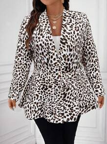 Calvaya Plus Size Casual Leopard Print Single Button Jacket, Autumn Fall Cloth For Women - Multicolor - View 1
