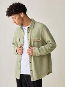 Manfinity VCAY Chaqueta casual de hombre con botones, mangas largas y bordado acanalado, para otoño e invierno - Verde - Ver 4