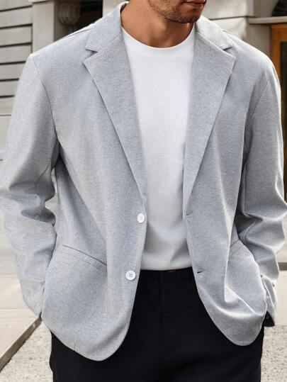 Manfinity Mode Chaqueta de traje de manga larga con solapa de unicolor para hombres de talla grande