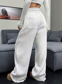 SHEIN EZwear Lässige einfarbige Crêpe-Schlupfhose mit geradem Bein - Weiss - Übersicht 2