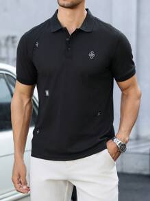 Manfinity Homme Men's Summer Cross Pattern Casual Commuter Polo Shirt - Black - View 4