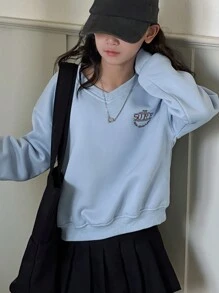 Dazy Kids Tween Girls Knitted Thermal Lined Letter Embroidered Sweatshirt, Fall - Blue - View 1