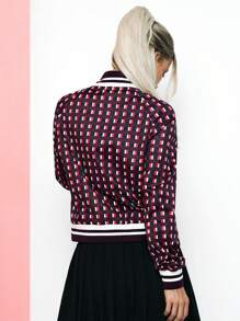 VARSITIE Chaquetas deportivas de mujer de estilo retro con cuello alto, mangas largas e impresión a cuadros