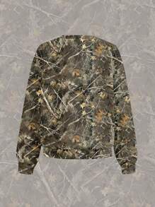 SHEIN EZwear Casual Minimalist Vintage Tree Branch Camouflage Print Loose Fit Crew Neck Long Sleeve Hoodie Sweatshirt For Women, Autumn/Winter - Multicolor - View 2