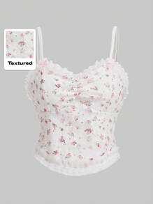 ROMWE Kawaii Himekaji Ditsy Floral Print Frill Trim Cami Top, School