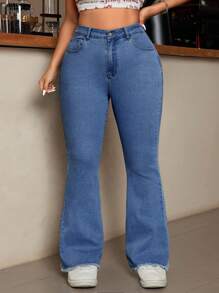 SHEIN EZwear Jeans simples à poches avant et boutons, pour un porter casual au quotidien, grande taille