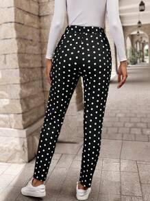 EMERY ROSE 波点印花口袋装饰休闲直筒裤 - 黑色 - 查看 2