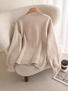 CosyJoli Plus Size Casual Lace-Up Loose Knit Cardigan, Winter Fall - Apricot - View 2