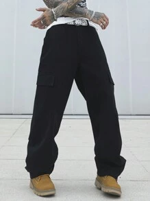 Manfinity LEGND Jeans casual larghi e diritti di colore unito con tasche utility per uomo taglie forti