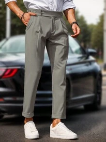Manfinity Bizformal 男士褶皱斜口袋西装裤，男士休闲裤，男士正装裤，男士时尚裤 - 淺灰色 - 查看 6