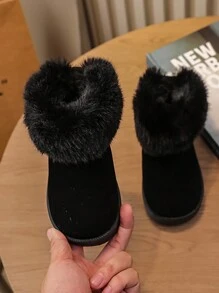 Botas de nieve gruesas y cálidas para niños pequeños y bebés, adecuadas para esquiar y actividades al aire libre, invierno - Negro - Ver 2