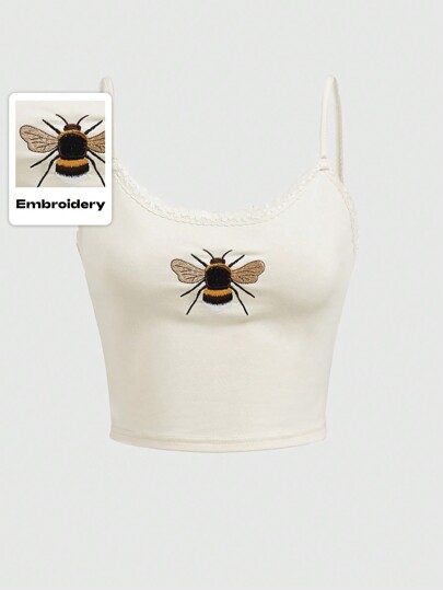 Fairycore قميص نسائي بدانتيل يزينها تطريز نحل