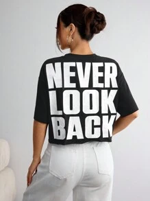 SHEIN EZwear T-shirt ample femme à col ras-du-cou, manches courtes, en tricot de couleur unie, style crop