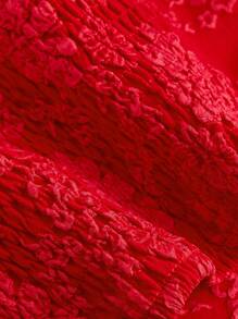 SHEIN MOD Plus Size Women Red Jacquard Vintage Style Sleeveless Slim Fit Shirt - Red - View 4