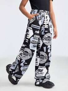 Coolane Kids Tween 女童休闲字母印花抽绳腰斜口袋裤子，秋季 - 彩色 - 查看 4