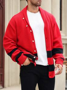 Manfinity Homme Men's Solid Color Patchwork Button Front Long Sleeve Casual Shirt Christmas - Multicolor - View 1