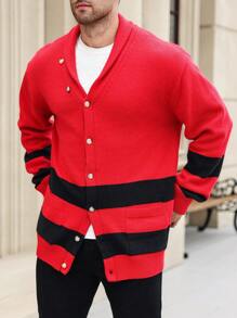 Manfinity Homme Men's Solid Color Patchwork Button Front Long Sleeve Casual Shirt Christmas - Multicolor - View 3