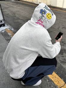 DAZY Herren Langarm Pullover Hoodie mit Buchstaben Grafik und Tasche, Lässig für den Herbst