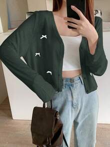 DAZY 女士蝴蝶结装饰镂空长袖夹克