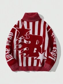 ROMWE MEN Street Life Herren lässiger Farbblock Streifenmuster Rollkragenpullover, Herbst & Winter