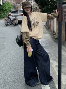 DAZY Women's Loose Round Neck Short Drop Shoulder Casual Slogan Print T-Shirt, Summer,Graphic Tees