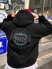 DAZY Men's Casual Letter Print Drawstring Hoodie, Autumn - Black - View 4