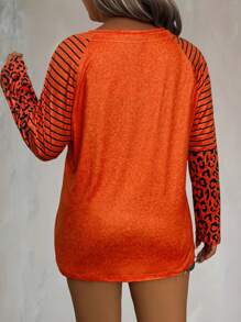 SHEIN LUNE Plus Size Women Slogan & Pumpkin Printed Long Sleeve Casual T-Shirt, Spring Autumn Fall Top