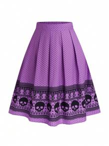 SHEIN LUNE Chân váy Simpie in xếp ly cỡ lớn, thường ngày - Màu tím - Xem 1